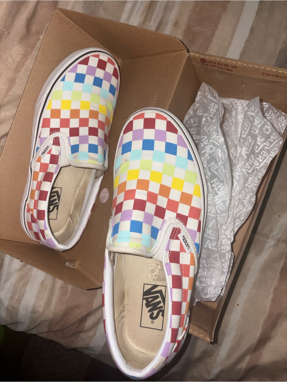 Vans Slip-On Checkerboard Rainbow Canvas Sneakers - Multicolor on White